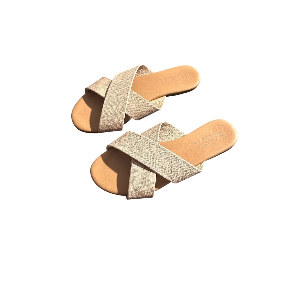LC Lauren Conrad Azeret Natural Crisscross Slide Sandals Tan Neutral Womens 7